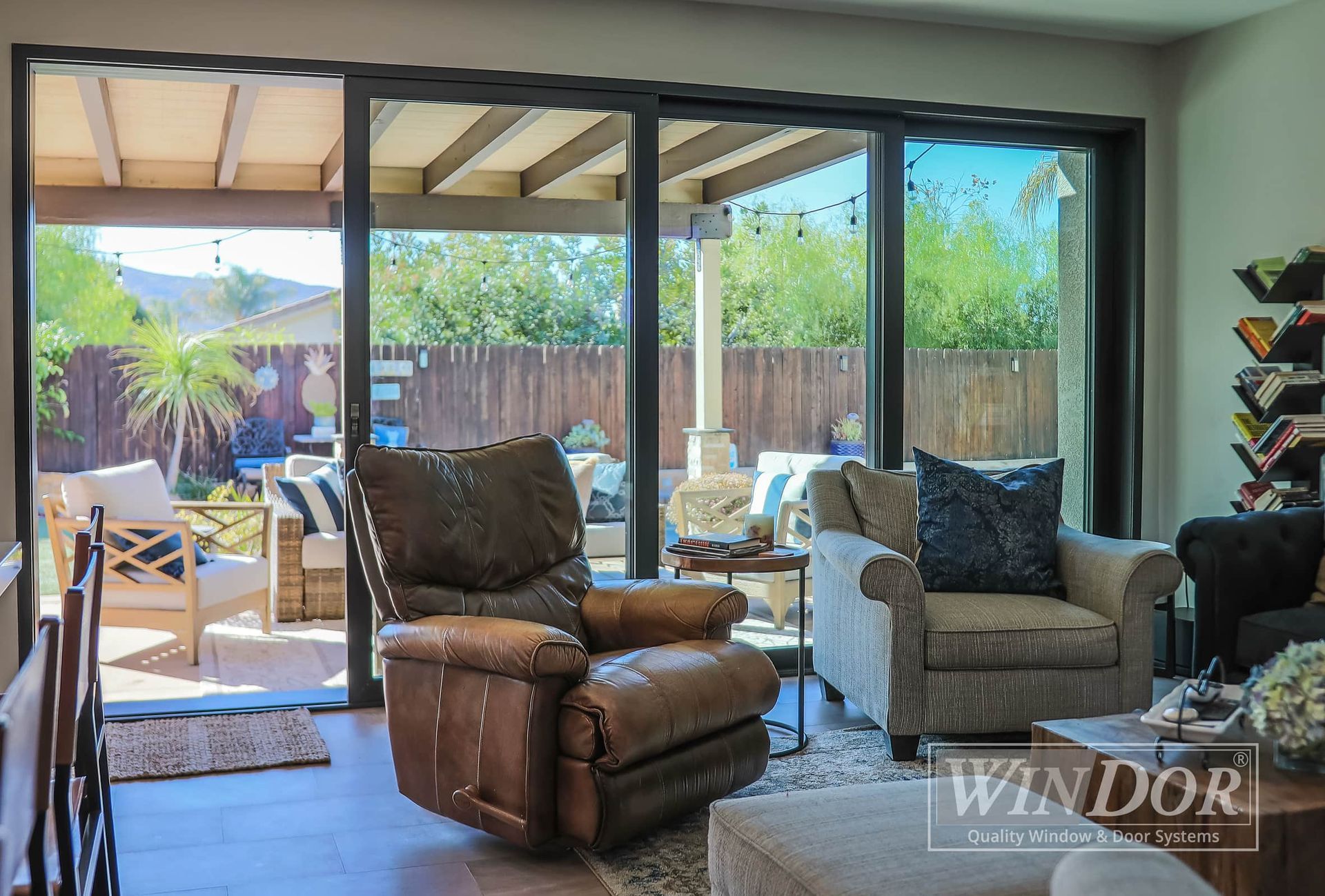 Looking out through new sliding doors