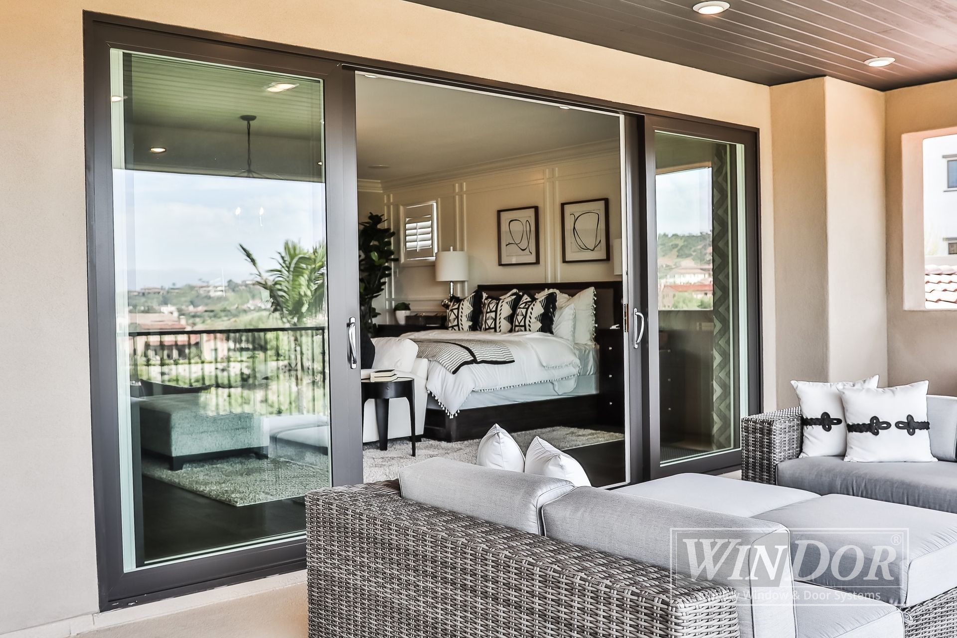 An outdoor setting showing new sliding doors
